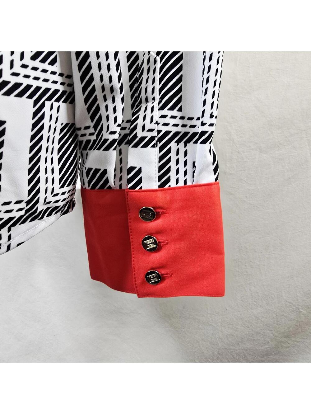 Karl Lagerfeld Paris Geo Print Top Contrast Cuff Women’s S Excellent Condition - Picture 6 of 9